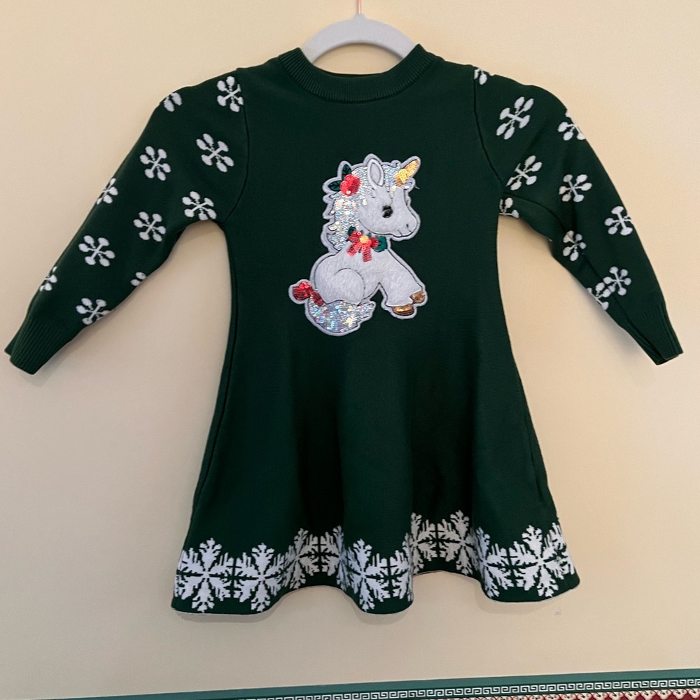Beautiful Unicorn Holiday Sweater Dress Excellent Condition size 4/5